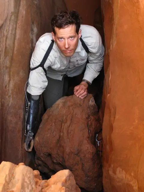 Aron Ralston and a place where his hand stuck in between rocks.